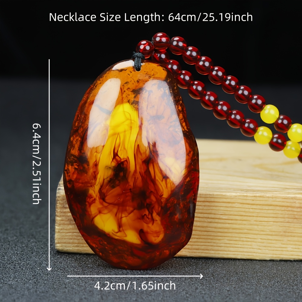 Natural Flower Amber Freeform Pendant Necklace, Vintage Style